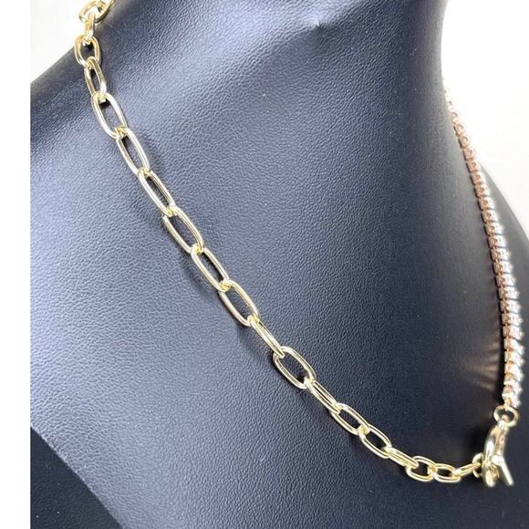 Collar Necklace 16” Paperclip Chain Gold Clear C Z O26 - Picture 5 of 14